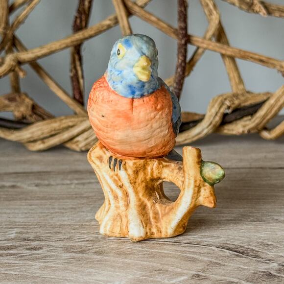 Vintage Blue Bird w/ Orange Breast Bisque Figurine-Porcelain-Hand Painted-2.5"H - Picture 5 of 7